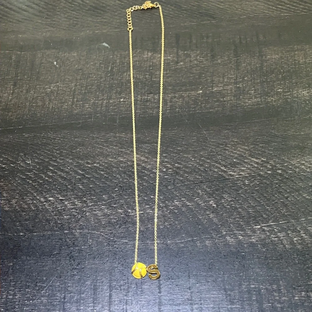 Kids I Love Softball Necklace Gold Tone Chain Charm Gift Bag